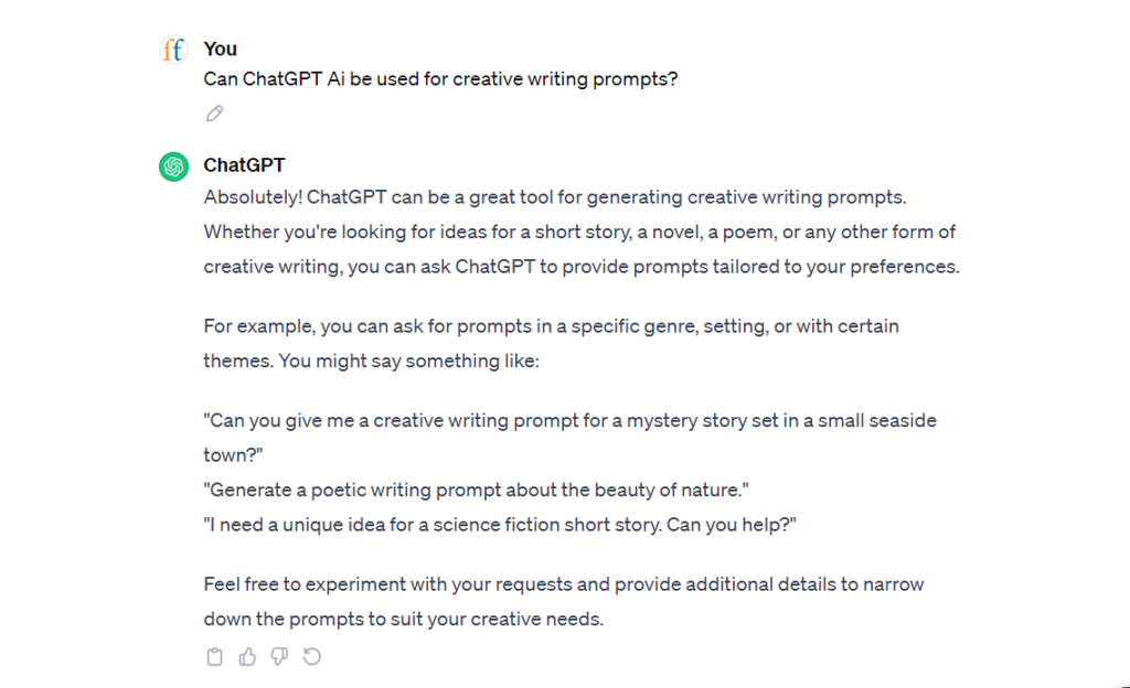 ChatGPT writing prompts